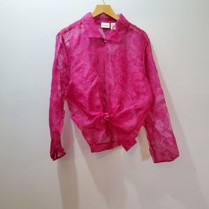 Chico's Silk Embroidered Sheer Long Sleeved Top